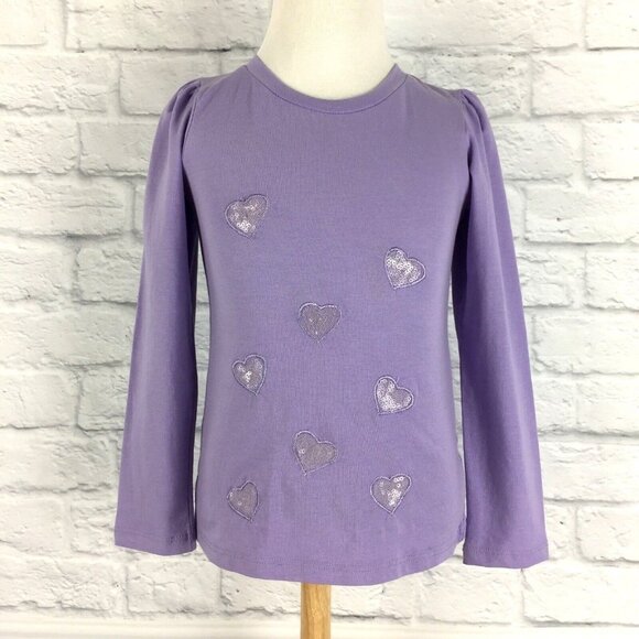 Top Girls Size 5 Purple Long Sleeve Sequin Embroidered Mesh Hearts by CR Kids - Picture 2 of 6